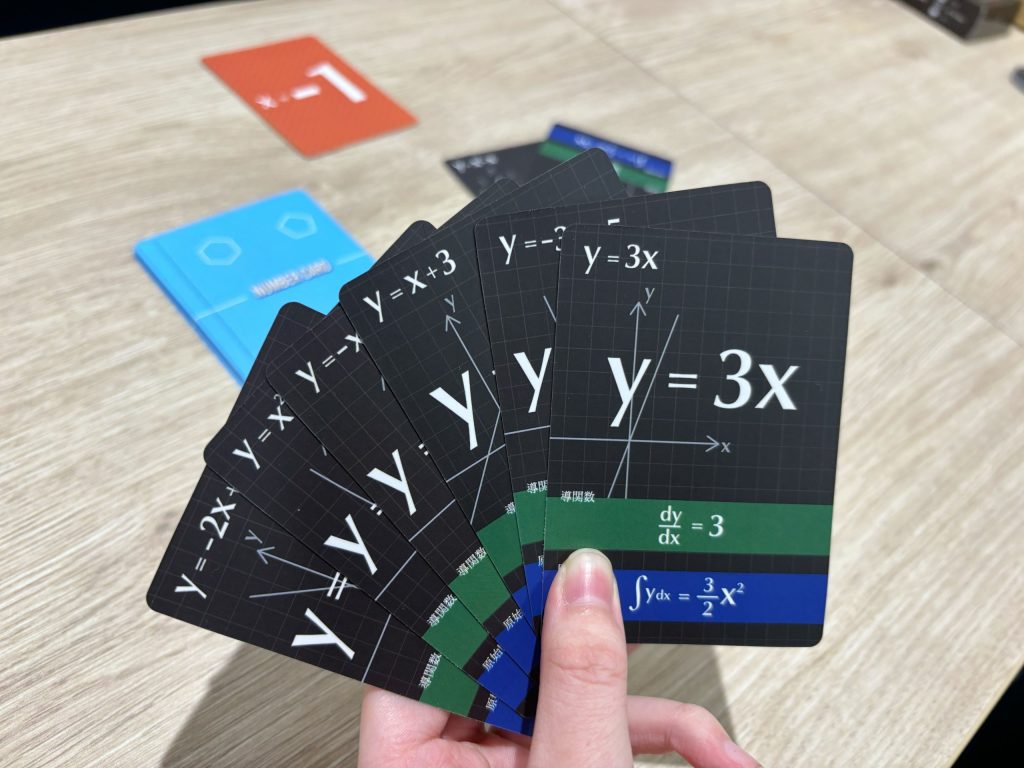 関数大富豪のカード
y=3xと書いてある下に、その導関数と原始関数が書いてある